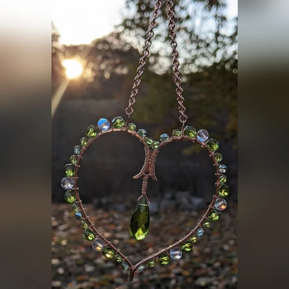 Artisan Heart Suncatcher Ornament Copper Handmade Sparkling Holiday Home Decor - Picture 12 of 17